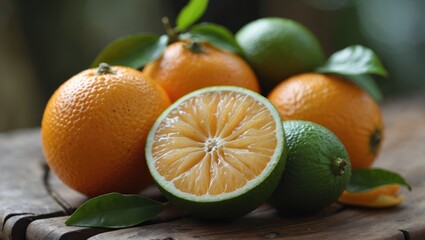 Aufkleber - Citrus fruits composition featuring sambal oranges and limes showcasing their vibrant colors and textures in a natural setting.