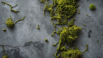 Leinwandbilder - Grunge grey concrete texture with vibrant green moss creating a distinctive and natural background for design and artistic projects