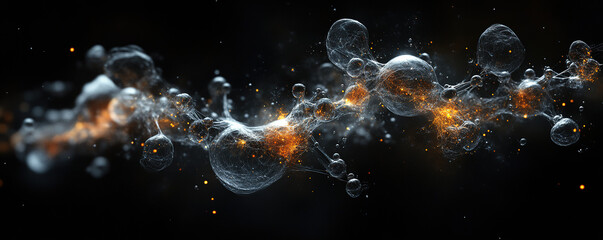 Poster - Explosive molecular interaction space abstract art dark environment close-up view scientific concept