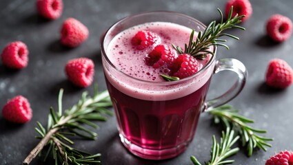 Aufkleber - Refreshing Raspberry Rosemary Drink Close-Up with a Soft Focus Background and Space for Text or Branding