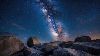 Aufkleber - Majestic Milky Way Illuminating Rocky Landscape Under Starry Night Sky