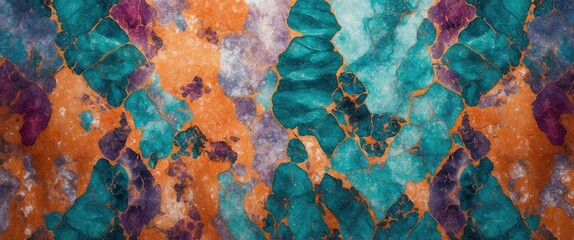 Wall Mural - Colorful abstract marble wall texture with teal, orange, and purple patterns for elegant backgrounds and design projects.