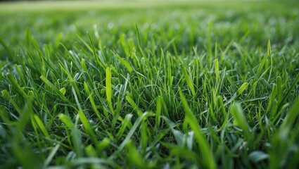 Wall Mural - Vibrant Close-Up of Fresh Green Grass in a Sunny Outdoor Environment