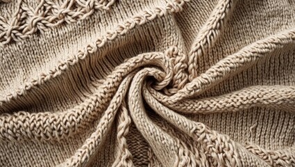 Poster - Beige merino wool knit texture close-up suitable for design and textile backgrounds showcasing warmth and comfort in fabric patterns.