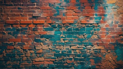 Poster - Textured vintage brick wall with stains and imperfections showcasing an aged and rustic background. Ideal for design and artistic projects.