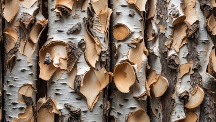 Poster - Birch bark natural texture background for use in art, crafts, and decorative handmade items showcasing unique patterns and organic beauty.