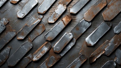 Poster - Layered metal texture with rust and patina showcasing industrial design elements for backgrounds and graphic projects.