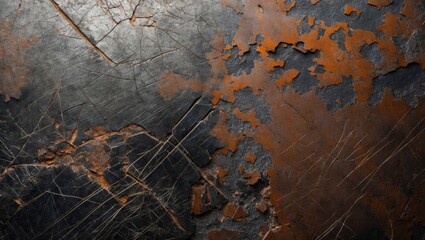 Poster - Textured weathered metal surface with scratches and rust showcasing industrial aged design elements for backgrounds or overlays.