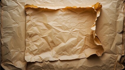 Poster - Crumpled old paper background with an empty rectangular space for text or design elements in a vintage style.