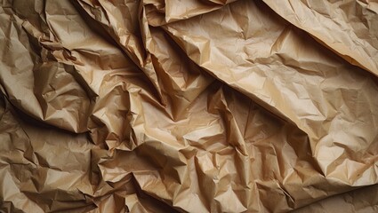 Poster - Crumpled brown paper texture background in high resolution showcasing detailed creases and a natural, earthy aesthetic for creative projects.