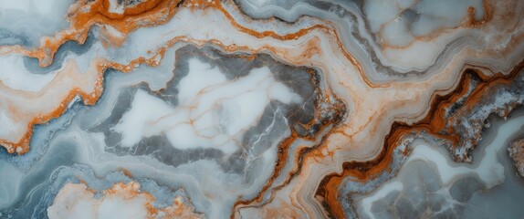 Poster - Elegant natural marble background with swirling patterns of gray, white, and orange tones ideal for stylish design and decor projects.
