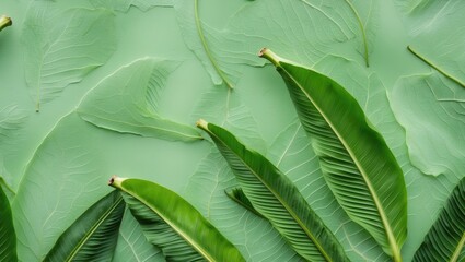 Wall Mural - Lush Green Banana Leaf Texture Background With Macro Detail And Space For Text Overlay Ideal For Nature And Wellness Themes