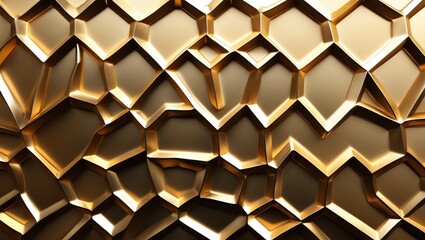 Poster - Textured gold metal background pattern in high resolution featuring a geometric design with reflective surfaces and rich golden tones.
