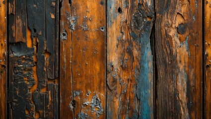 Poster - Weathered wooden planks with rich brown tones and unique textures showcasing age and character for rustic design themes.