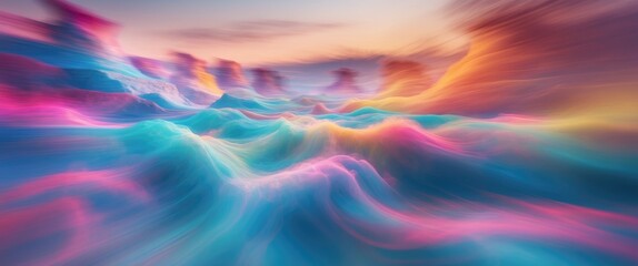 Poster - Abstract motion blur landscape in vibrant colors creating a dreamy and surreal background scene for artistic applications.