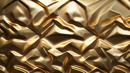 Poster - Elegant wrinkled gold metal background texture with a luxurious sheen ideal for high-end design projects and artistic presentations.