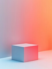 Poster - Minimalist cube illuminated by soft ambient light in a modern setting with warm and cool tones during the day. Generative AI