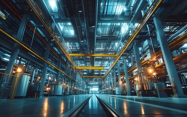 Poster - a modern industrial facility showcases advanced machinery and innovative technology. bright lights a