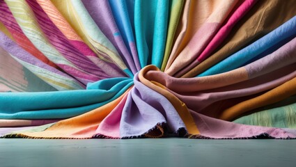 Poster - Vibrant Multicolor Textile Drapery with Rich Fabric Patterns and Textures for Creative Background Use