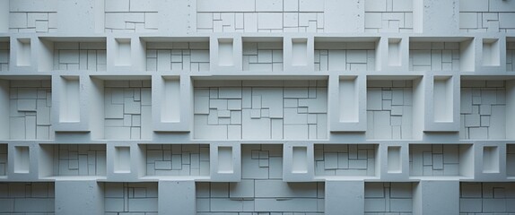 Poster - Modern Textured White Concrete Wall Featuring Geometric Square Patterns in Close-Up View