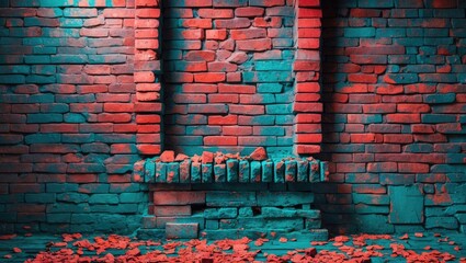 Poster - Vibrant Old Brick Wall Background with Colorful Texture and Charming Uneven Surface