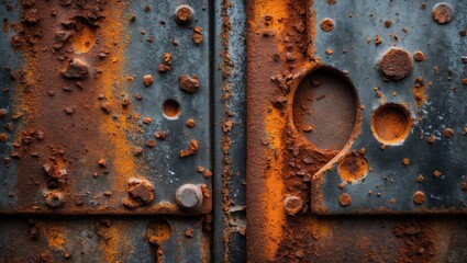 Poster - Rusty metal surface with textured grunge appearance showcasing corrosion and weathered patterns in a detailed close-up view.