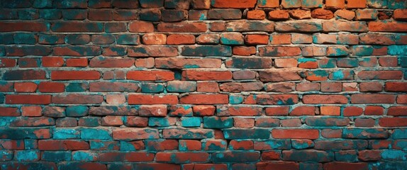 Poster - Rustic Red and Blue Brick Wall Texture Ideal for Backgrounds and Design Elements