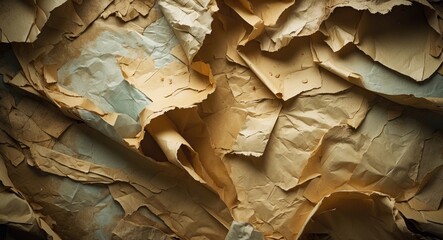 Poster - Textured backdrop of crumpled and aged paper featuring a mix of colors and shades ideal for vintage or artistic designs and backgrounds.