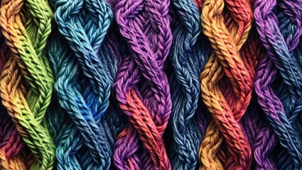 Poster - Colorful cable knit pattern showcasing intricate textures and vibrant hues in a detailed textile swatch design.