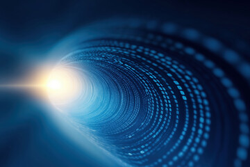 Fototapete - Digital tunnel illuminated by light showcases flowing binary data in motion