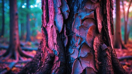 Poster - Colorful tree bark texture with intricate patterns ideal for design projects, showcasing natural elements in an artistic light.