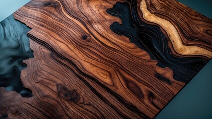 Poster - Elegant natural wood veneer pattern showcasing rich ebony tones with striking Makassar contrasts ideal for interior design and woodworking projects.