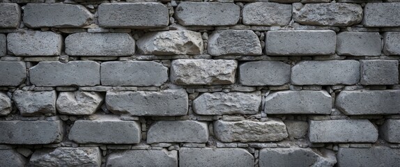 Poster - Textured gray brick wall composed of rough stones for construction or architectural backgrounds.