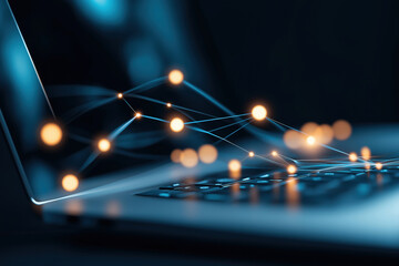 Poster - Digital connections illuminate a laptop during late night work session