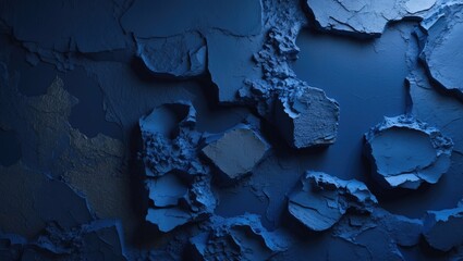 Poster - Navy blue decorative stucco wallpaper texture featuring rough surfaces and empty spaces for artistic background design use.