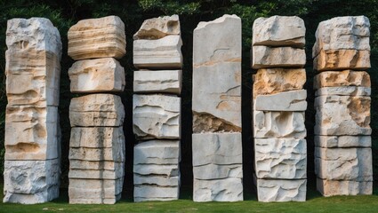 Poster - Natural Limestone Columns Displaying Unique Textures and Colors in Outdoor Natural Setting for Background Use