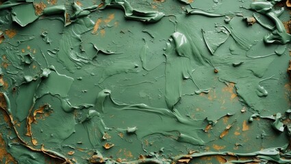 Poster - Distressed green paint texture with layered brush strokes and rough background for artistic or design applications