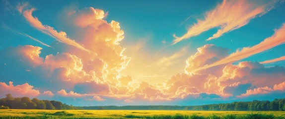 Poster - Serene summer sky with soft clouds and vibrant colors, perfect for nature-themed backgrounds and design projects.