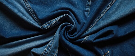 Poster - Dark blue denim fabric texture with seamless pattern showcasing intricate details and a soft, worn appearance ideal for fashion design backgrounds.