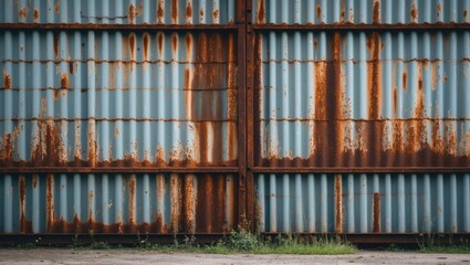 Poster - Rustic metal wall with peeling paint and corrosion creating an industrial backdrop ideal for artistic and vintage-themed projects.