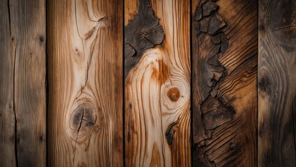 Poster - Rustic wooden planks featuring diverse textures and natural wood grain patterns suitable for backgrounds or design elements.