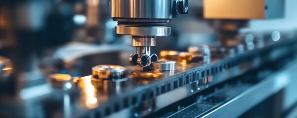 Poster - Close-up of a precision machine tool operating in a modern industrial environment