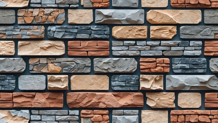 Poster - Decorative stone wall texture with a modern pattern showcasing seamless multicolored brick design for backgrounds and interior decoration.