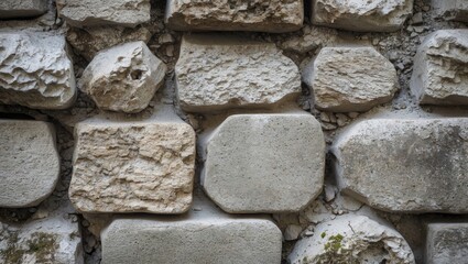 Poster - Textured background of aged natural stone and cement wall showcasing rustic charm and historical appeal for architectural designs.