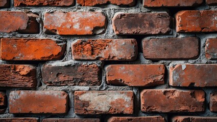 Poster - Weathered red brick wall texture with unique patterns and aged appearance ideal for rustic or industrial design backgrounds.