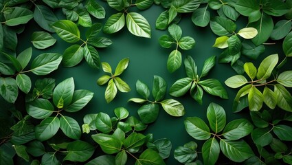 Poster - Lush arrangement of fresh green leaves creating a vibrant natural background for eco-friendly designs and botanical themes