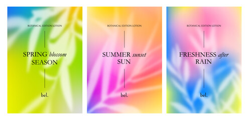 Aufkleber - Spring Backgrounds with Gradient and Palm Tree Leaves. Abstract Blur Summer Tree Leaf. Vector Posters with Gradation Color Shades and White Plants