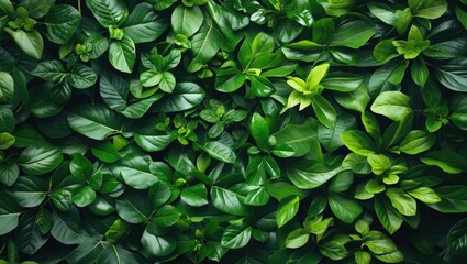 Poster - Lush green leaves textured background depicting natural freshness and vibrant foliage ideal for eco-friendly themes and design projects