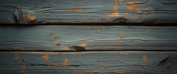 Poster - Weathered gray wood plank texture with rustic charm featuring dirt and peeling paint for backgrounds or design projects.