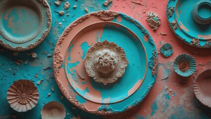 Poster - Vintage gypsum plate texture with chipped paint for creative backgrounds and artistic designs